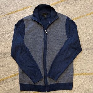 Banana Republic Merino Wool Men's M Navy and Charcoal Zip-Up Sweater